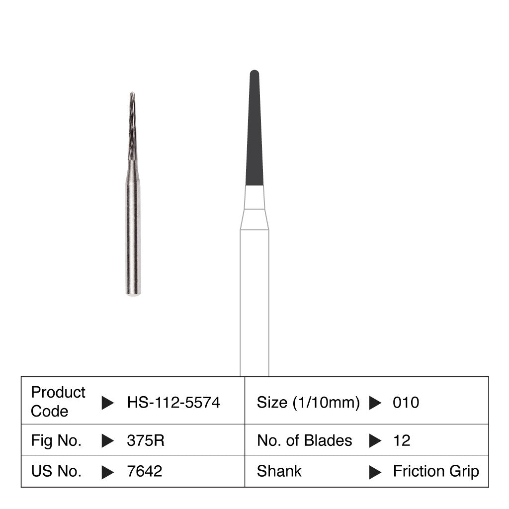 HS Carbide Bur Taper Round End Orthodontic Friction Grip 7642 5/Pack