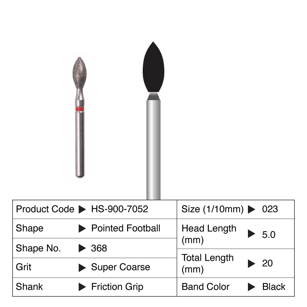 HS Maxima Diamond Bur Pointed Football Friction Grip Super Coarse 368-023SC 5/Pack