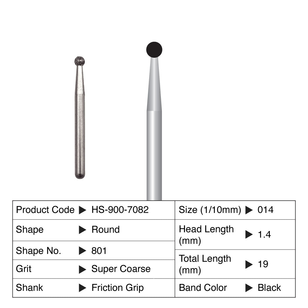 HS Maxima Diamond Bur Round Friction Grip Super Coarse 801-014SC 5/Pack