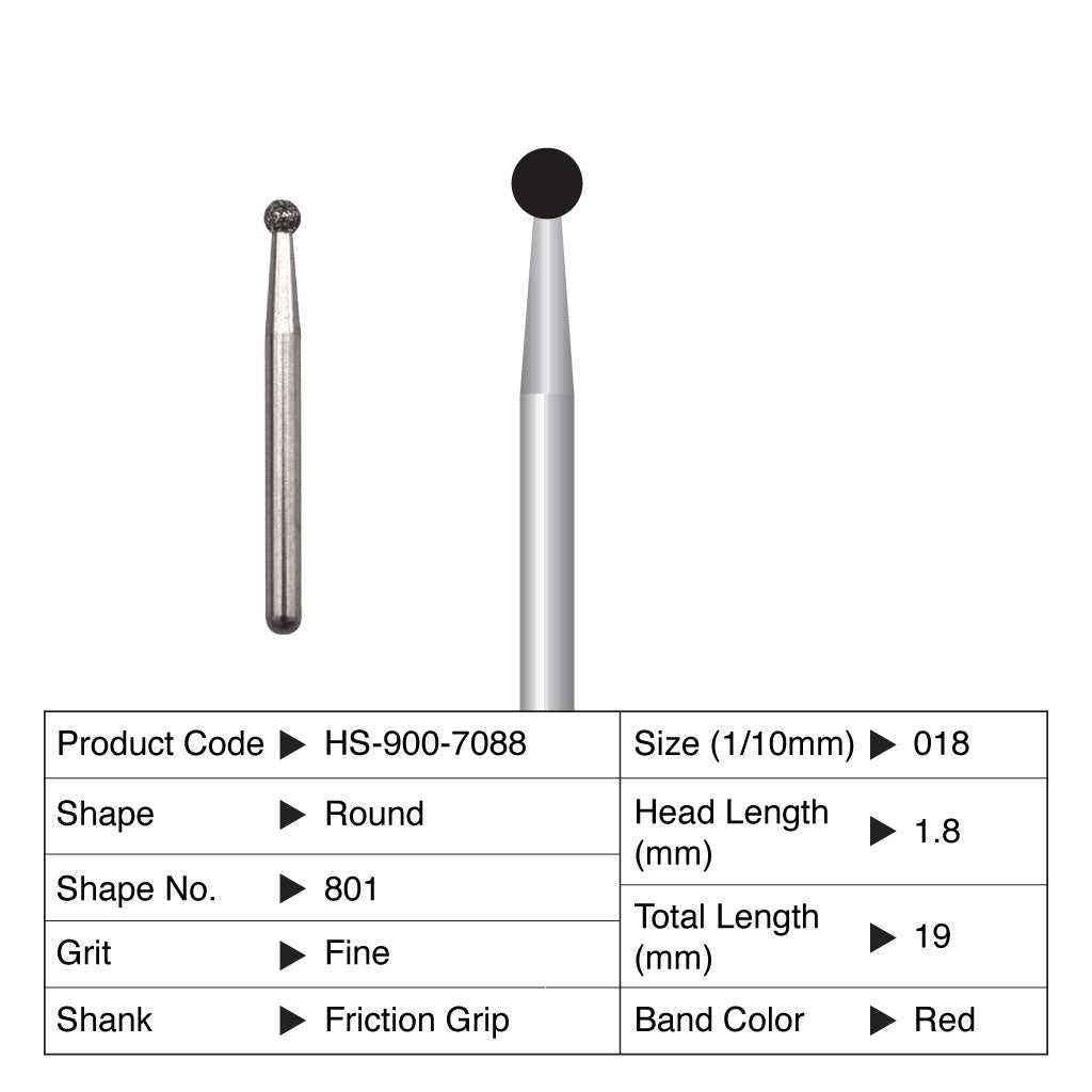 HS Maxima Diamond Bur Round Friction Grip Fine 801-018F 5/Pack