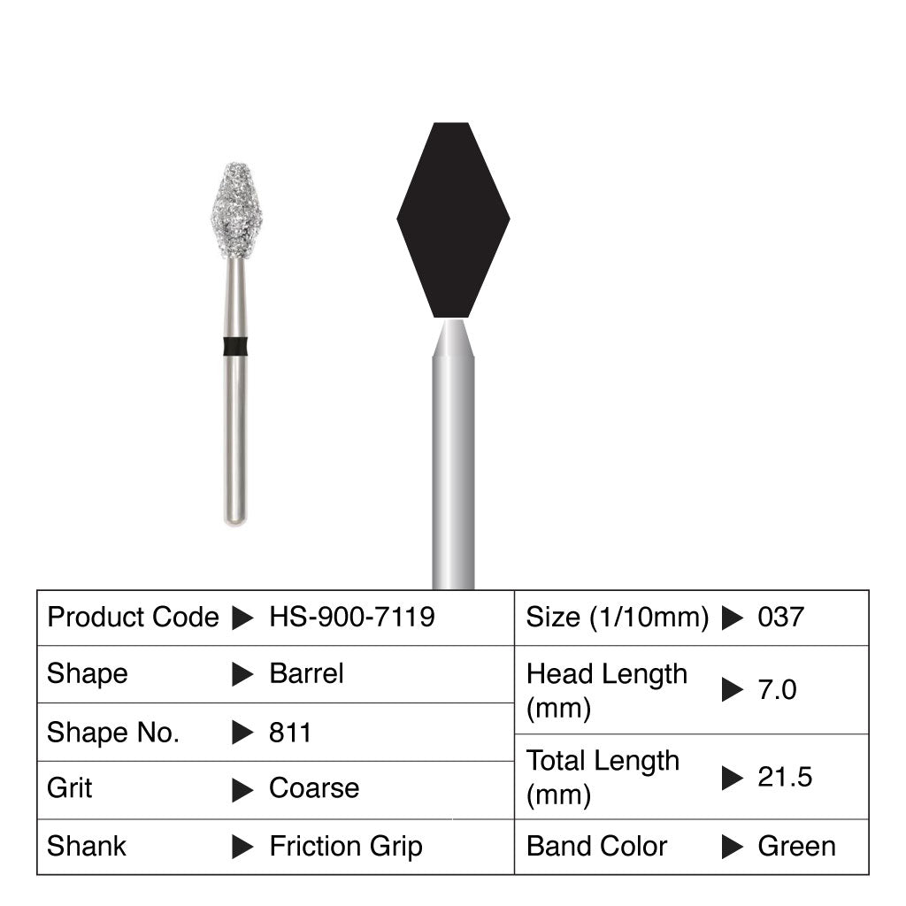 HS Maxima Diamond Bur Barrel Friction Grip Coarse 811-037C 5/Pack