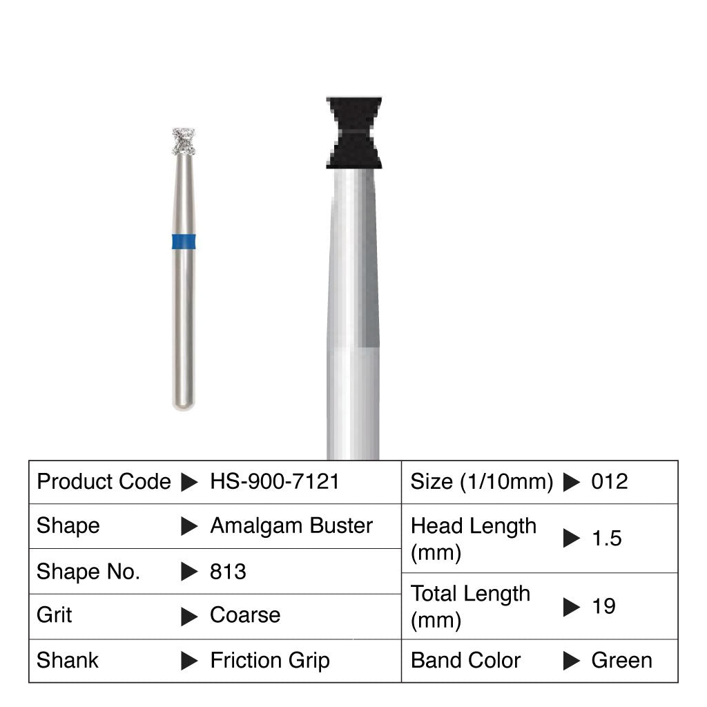 HS Maxima Diamond Bur Amalgam Buster Friction Grip Coarse 813-012C 5/Pack