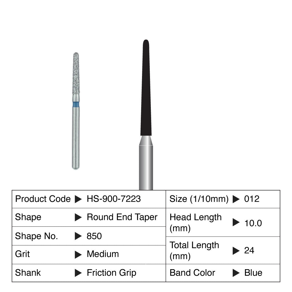 HS Maxima Diamond Bur Round End Taper Friction Grip Medium 850-012M 5/Pack