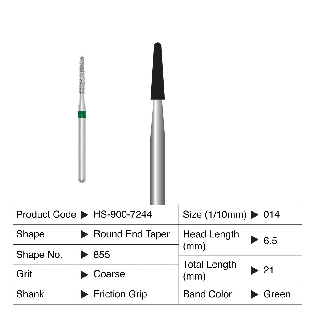 HS Maxima Diamond Bur Round End Taper Friction Grip Coarse 855-014C 5/Pack