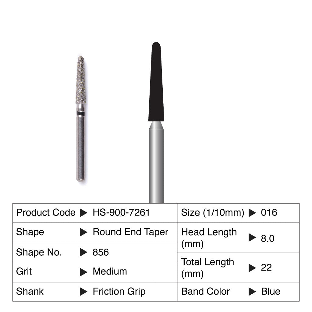 HS Maxima Diamond Bur Round End Taper Friction Grip Medium 856-016M 5/Pack