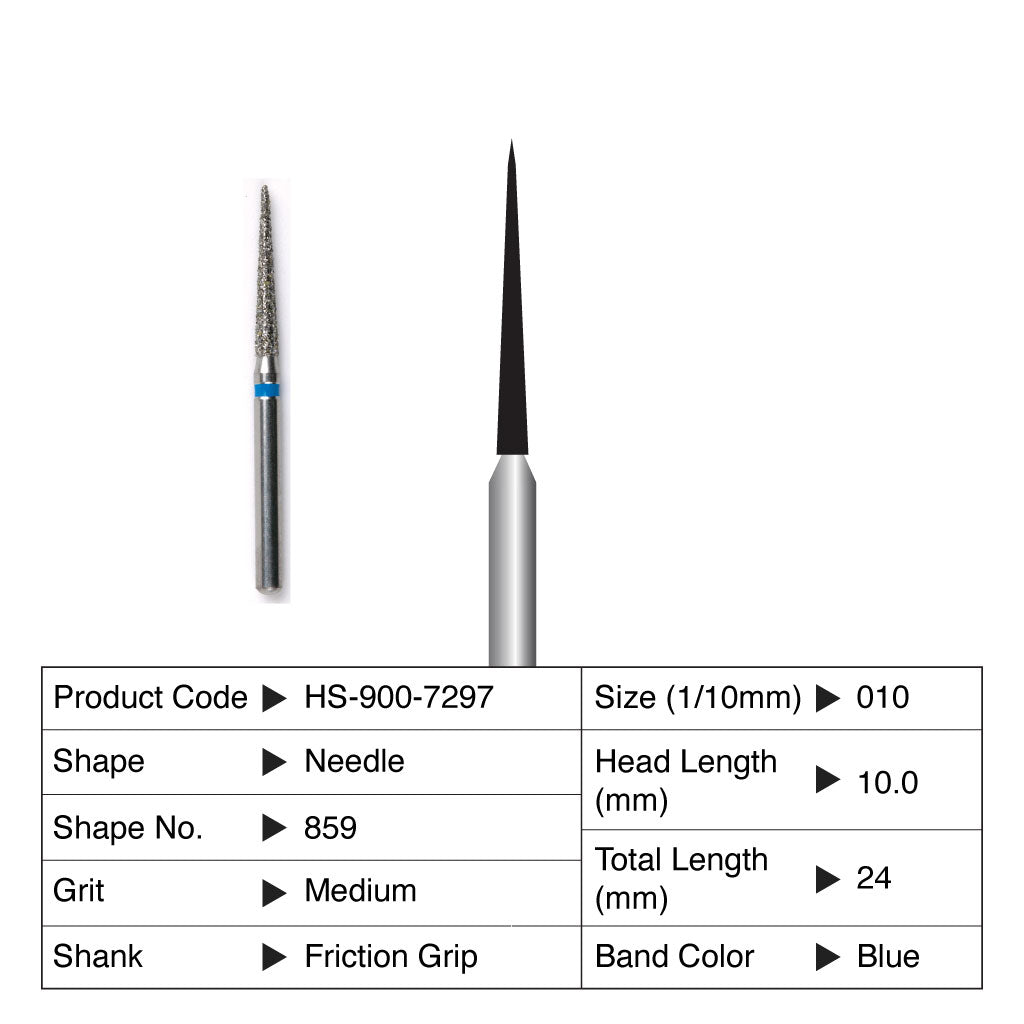 HS Maxima Diamond Bur Needle Friction Grip Medium 859-010M 5/Pack