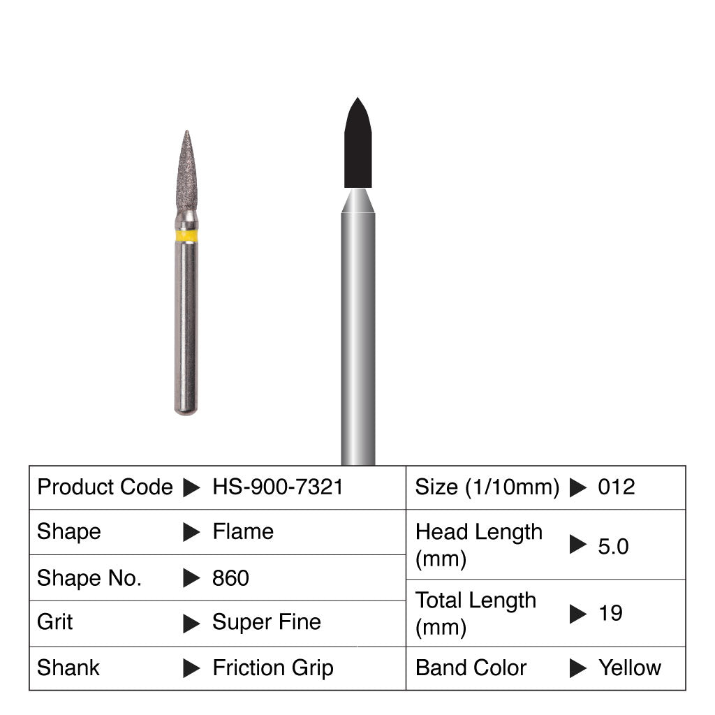 HS Maxima Diamond Bur Flame Friction Grip Super Fine 860-012SF 5/Pack