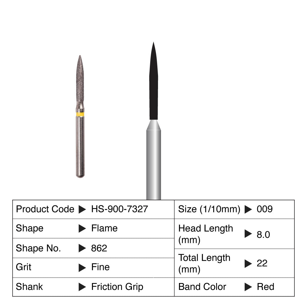 HS Maxima Diamond Bur Flame Friction Grip Fine 862-009F 5/Pack