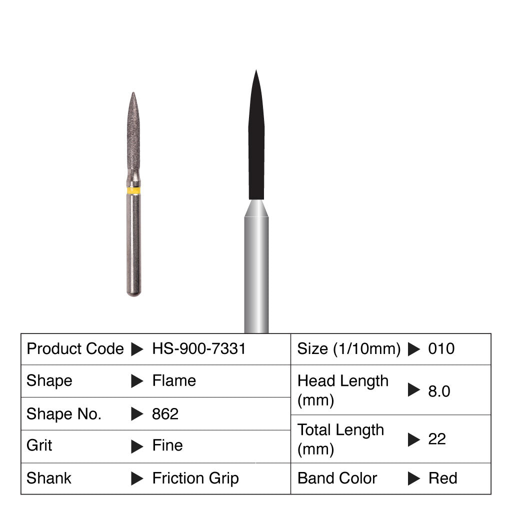 HS Maxima Diamond Bur Flame Friction Grip Fine 862-010F 5/Pack