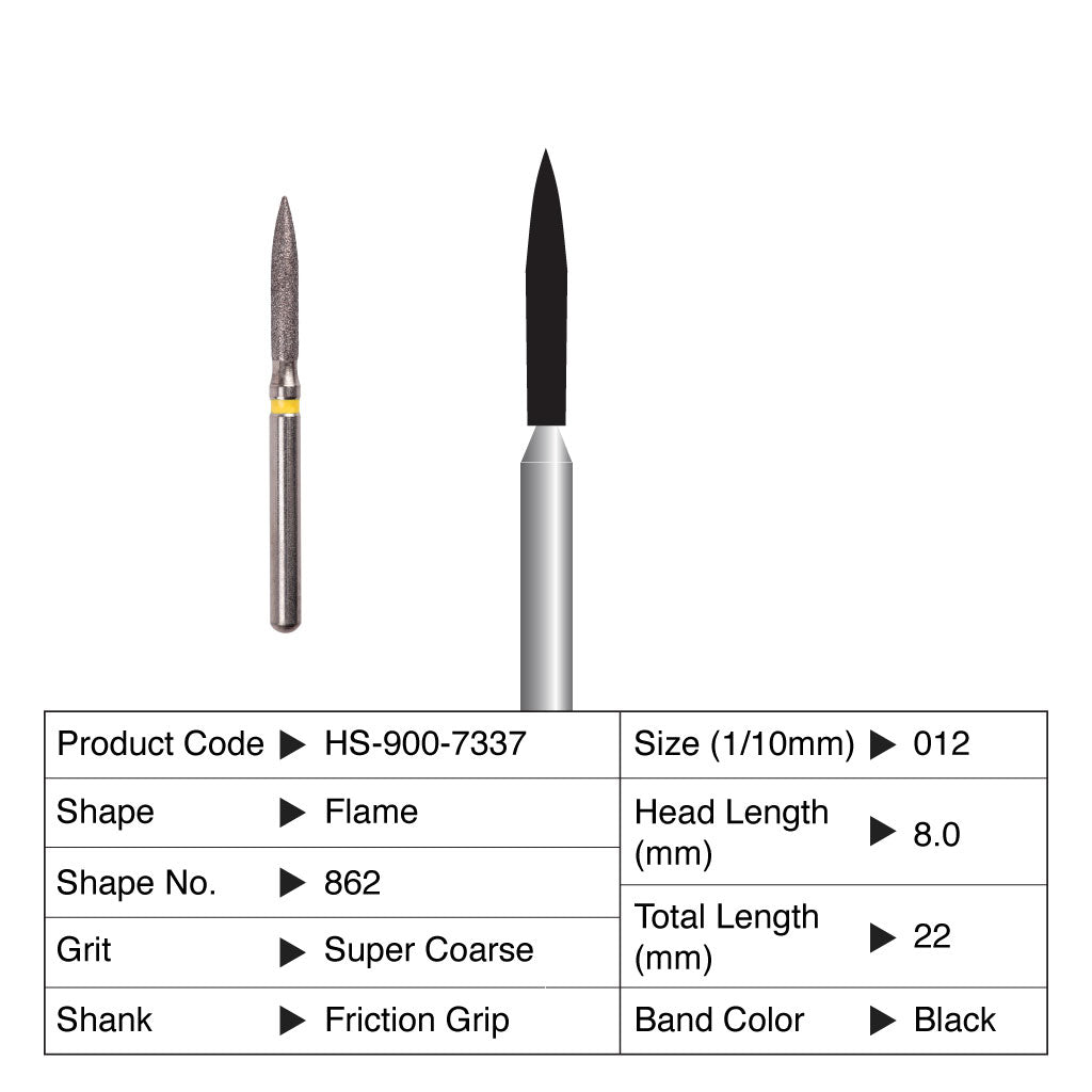 HS Maxima Diamond Bur Flame Friction Grip Super Coarse 862-012SC 5/Pack