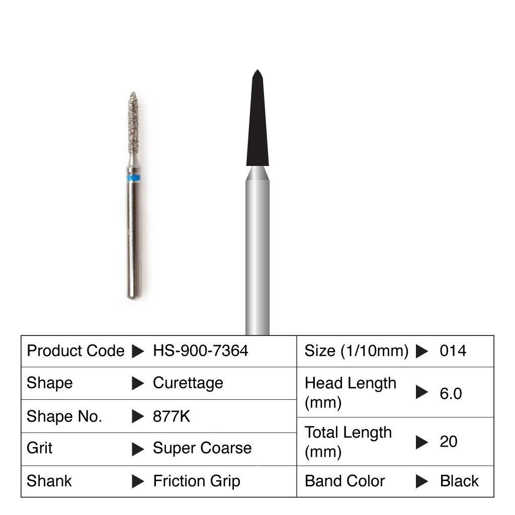 HS Maxima Diamond Bur Curettage Friction Grip Super Coarse 877K-014SC 5/Pack