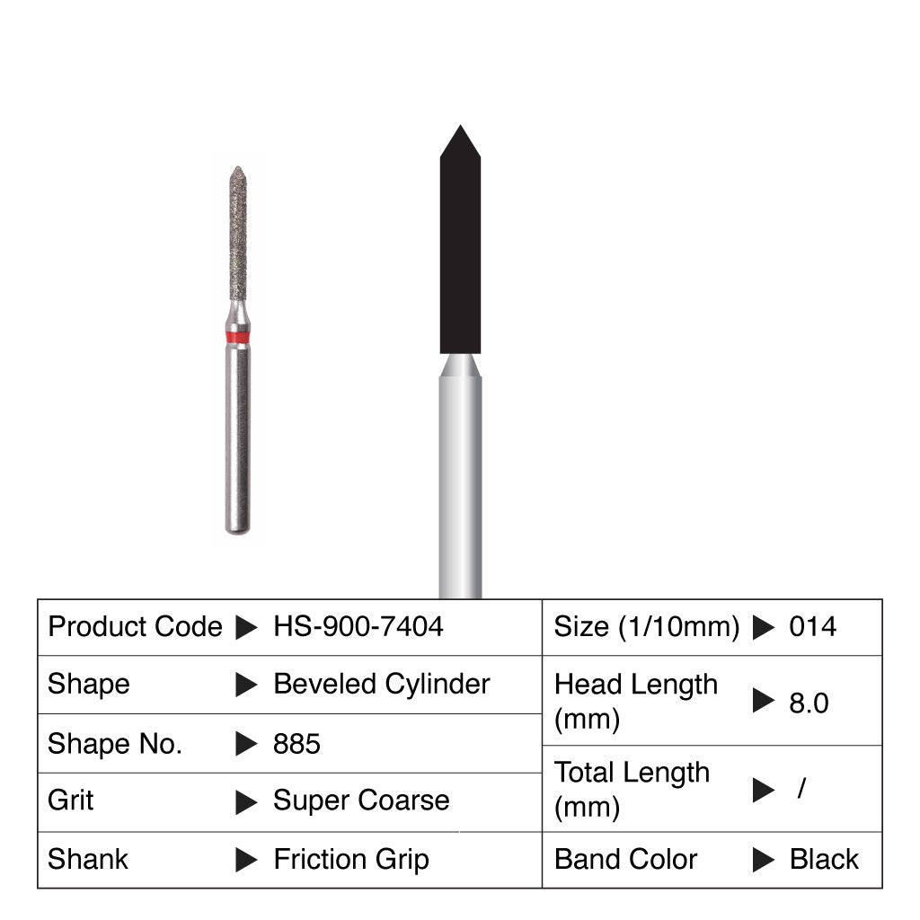 HS Maxima Diamond Bur Beveled Cylinder Friction Grip Super Coarse 885-014SC 5/Pack