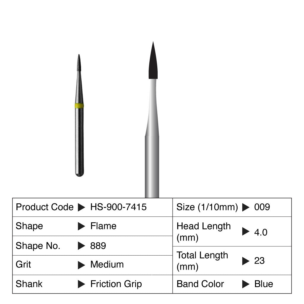 HS Maxima Diamond Bur Flame Friction Grip Medium 889-009M 5/Pack