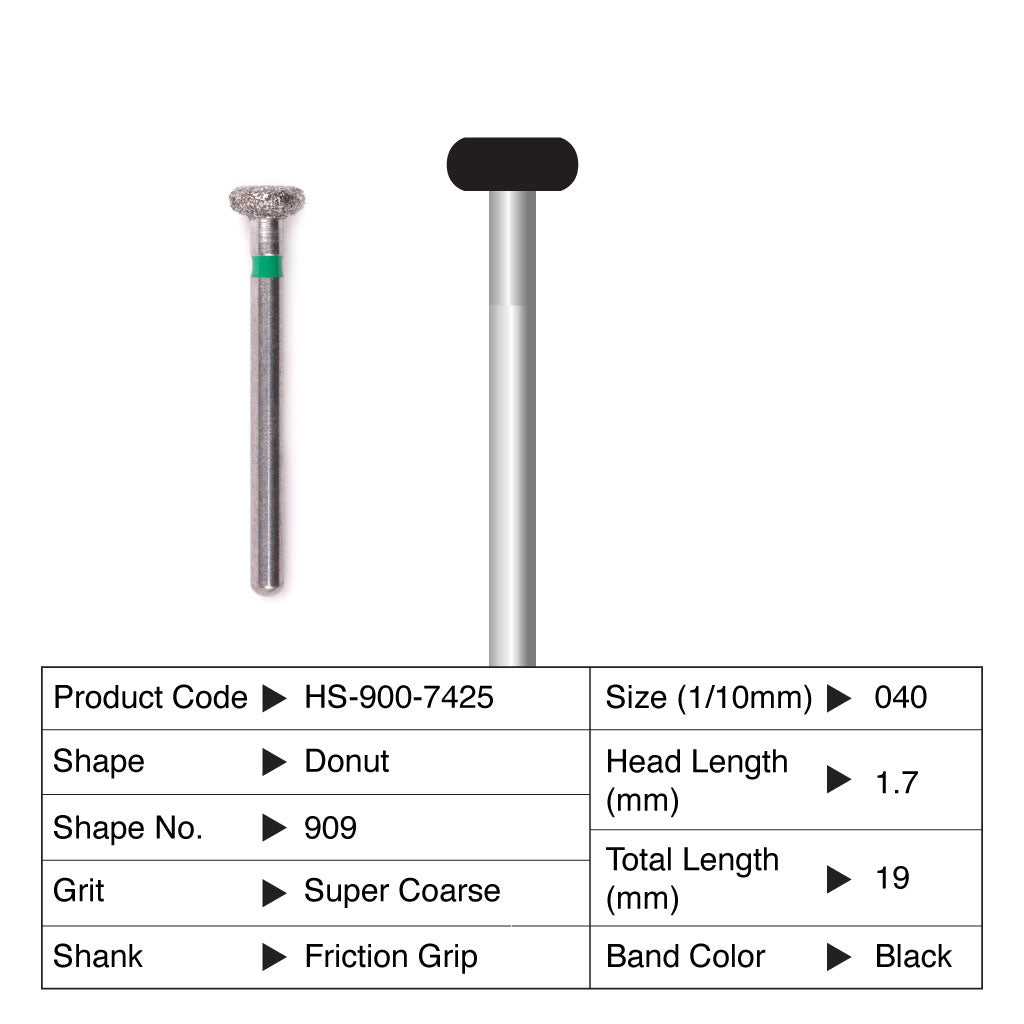 HS Maxima Diamond Bur Donut Friction Grip Super Coarse 909-040SC 5/Pack