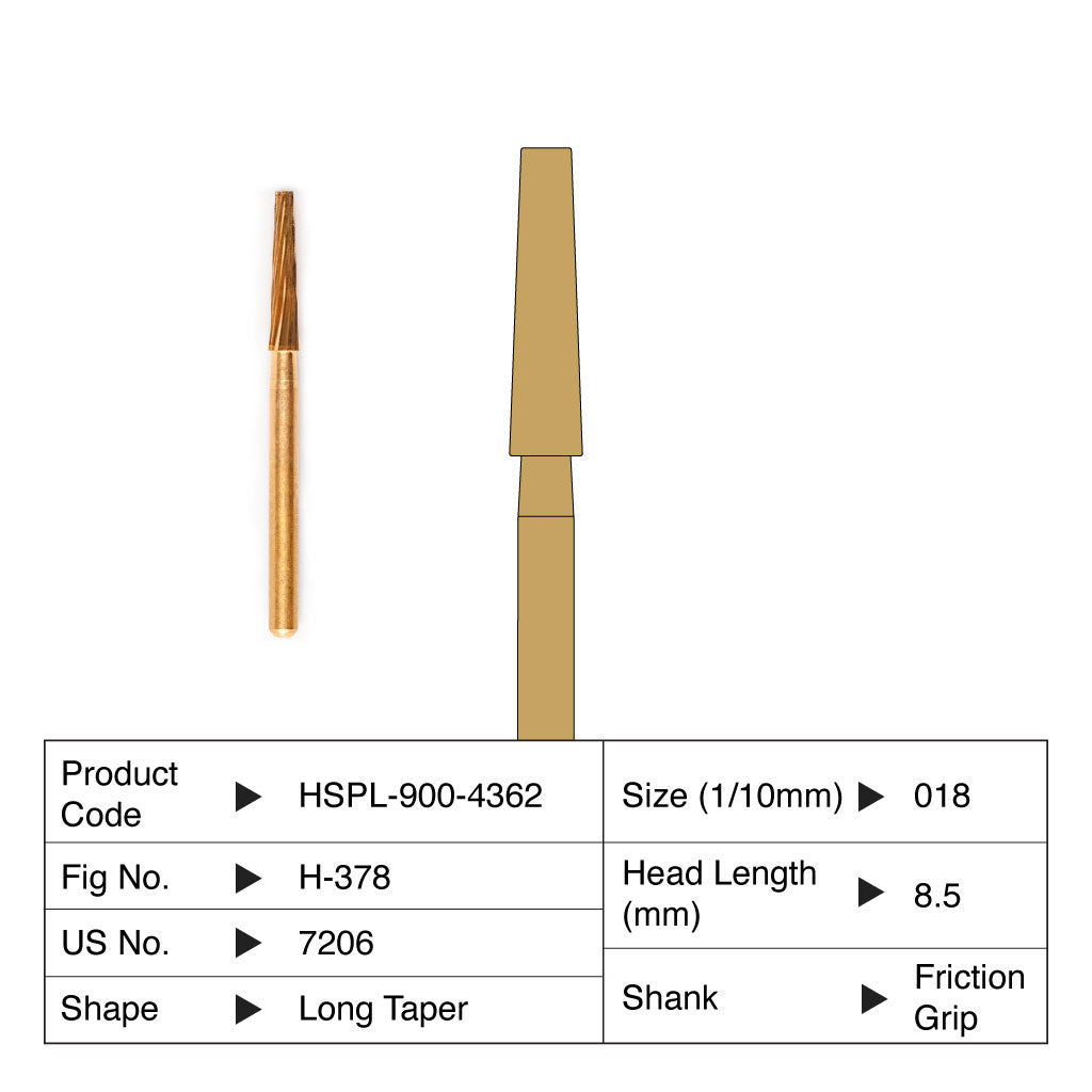 HSPL Carbide Bur Long Taper Trimming &amp; Finishing Friction Grip 7206 5/Pack