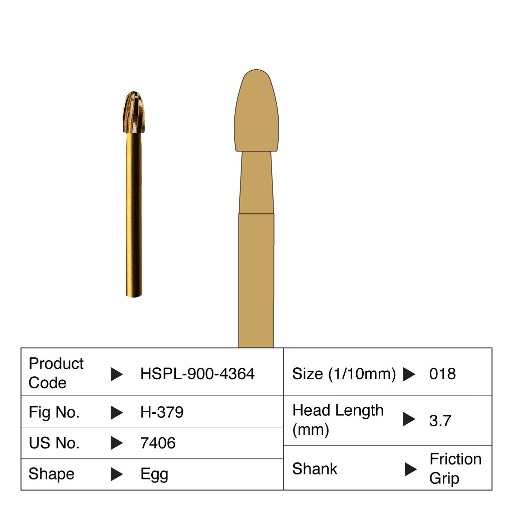 HSPL Carbide Bur Egg Trimming &amp; Finishing Friction Grip 7406 5/Pack