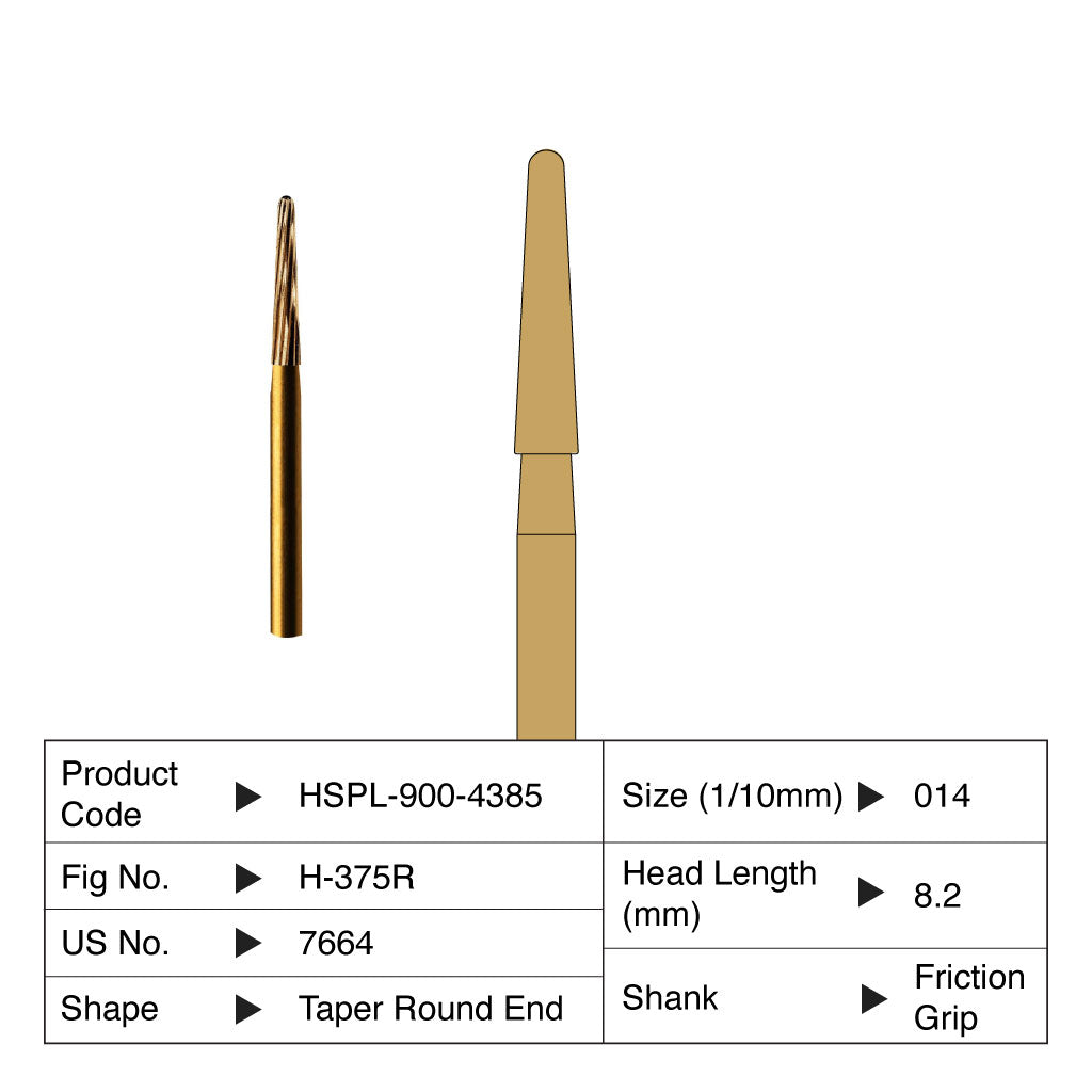 HSPL Carbide Bur Taper Round End Trimming &amp; Finishing Friction Grip 7664 5/Pack