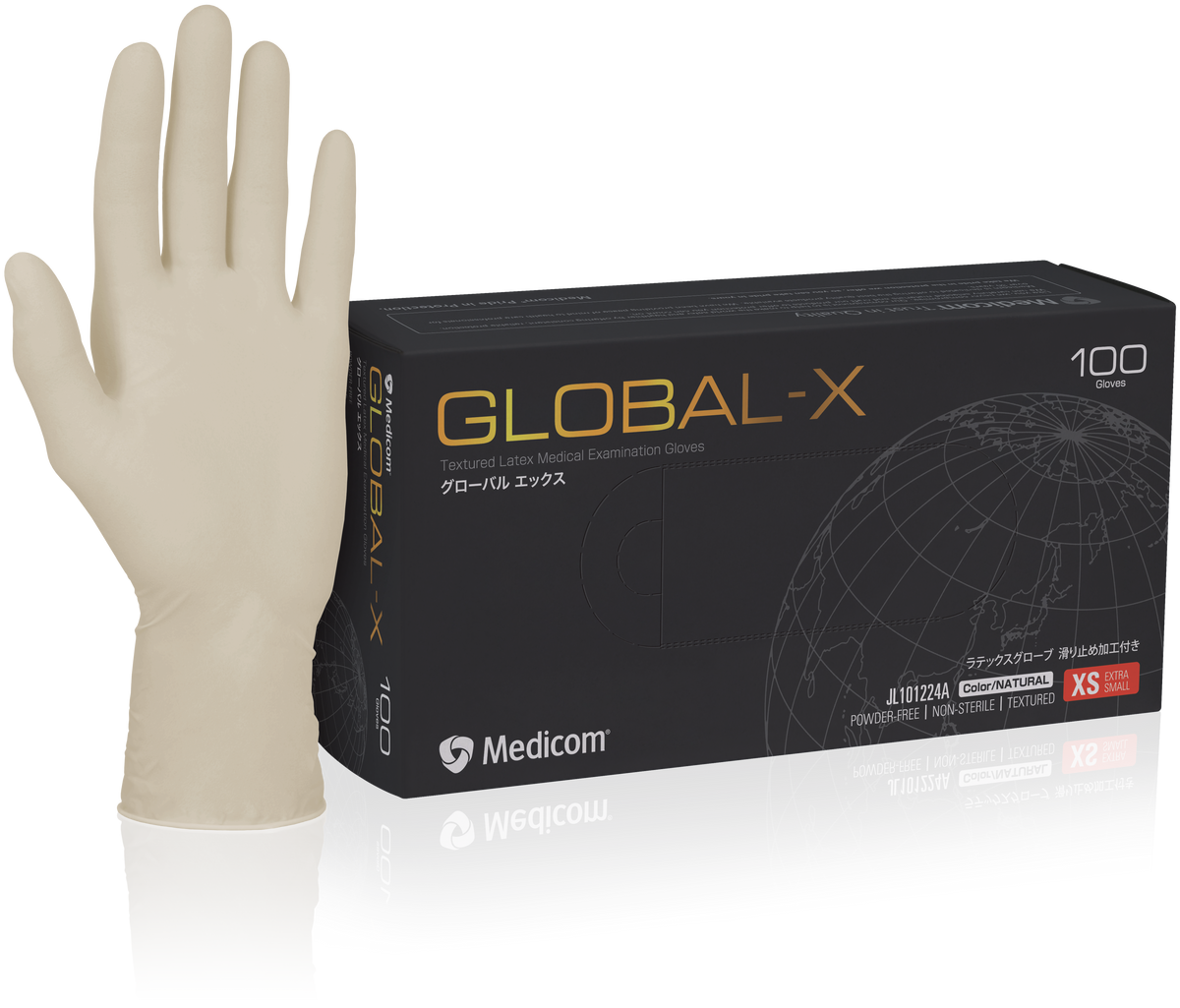 Medicom GLOBAL-X Latex Medical Examination GLOVES–XS 100/Box