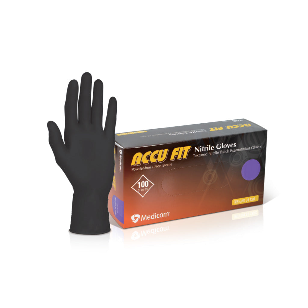 Medicom ACCU FIT Black Nitrile Glove Powder Free S 100/Box