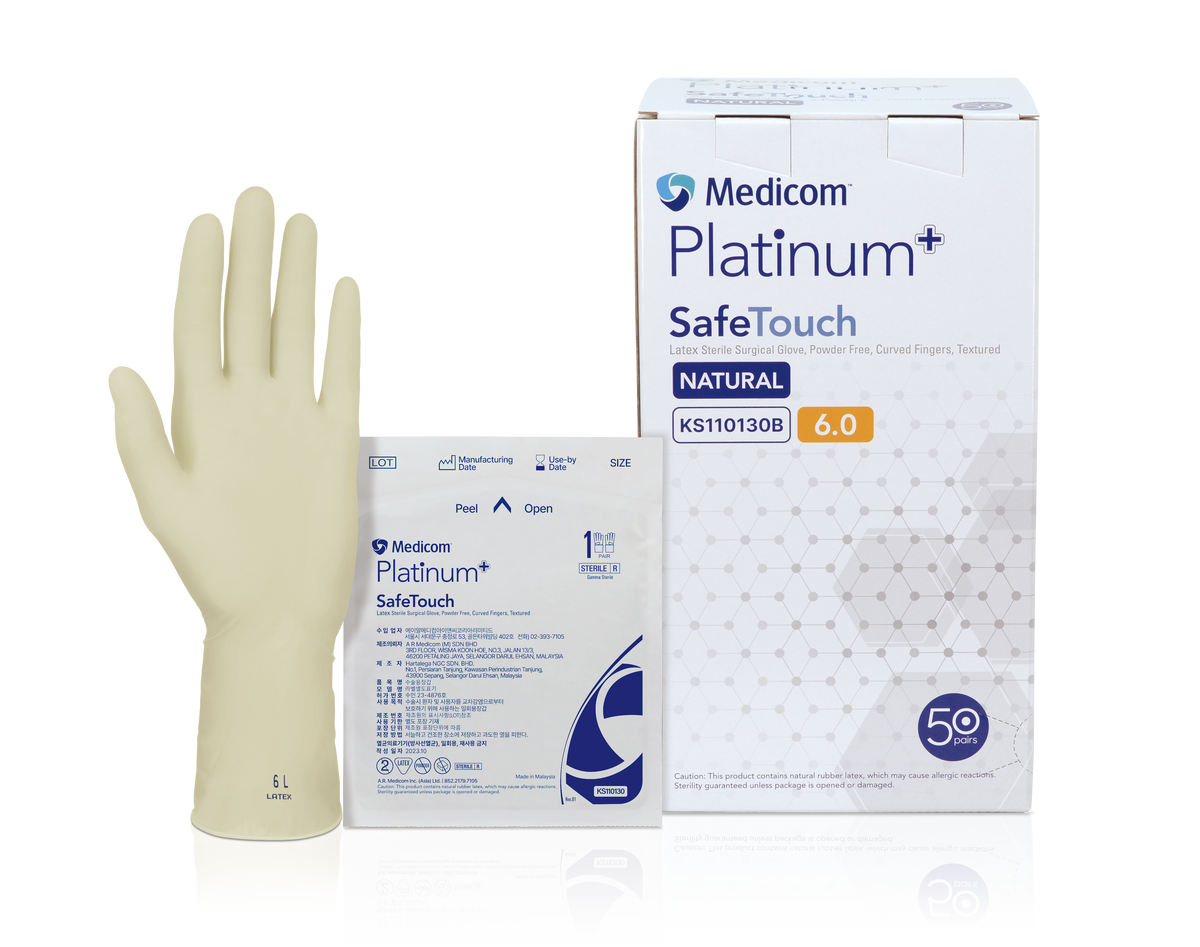 Medicom SafeTouch Platinum+ Latex Sterile Surgical Gloves,SIZE 7.5, Power-free 50 pairs/box