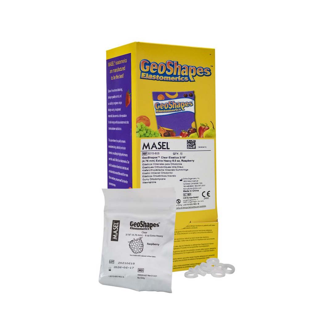 Masel GeoShapes Intraoral Natural Latex Elastics-Cherry, 1/8", 4.5oz Heavy, 50x100 Pcs/Pack