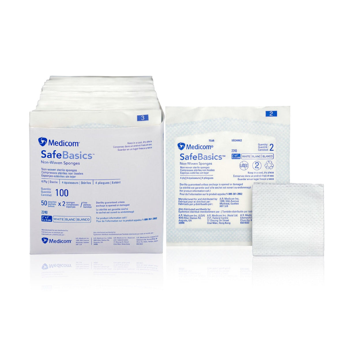 Medicom SafeBasics Non-Woven Sterile Sponge 3&quot;x3&quot; 24 Boxes/Case